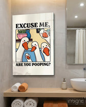 Geese Pooping Humor Glass Wall Art - Lifestyle preview in a designer interior