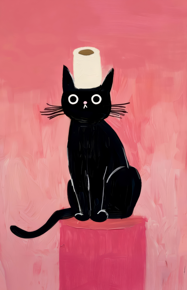 Black Cat Toilet Paper Glass Wall Art