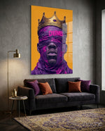 Royal Blindfolded King Glass Wall Art - Lifestyle preview in a designer interior