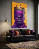 Royal Blindfolded King Glass Wall Art - Lifestyle preview in a designer interior