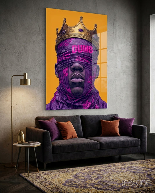 Royal Blindfolded King Glass Wall Art - Lifestyle preview in a designer interior