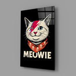 Glam-rock cat-tribute panel anchoring a record-listening lounge wall