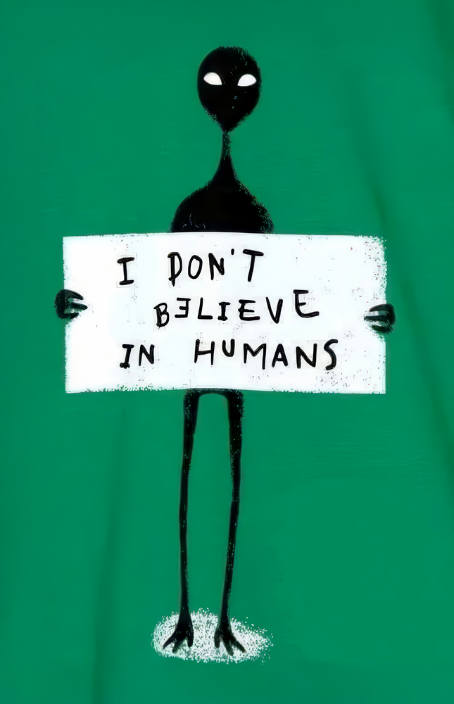 Alien Disbelief Sign Glass Wall Art
