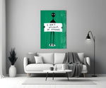 Humor glass print bringing absurd edge to a designer's office