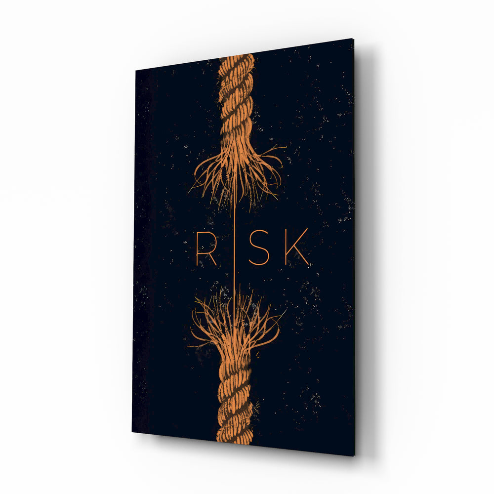 Risk Tangled Rope conceptual glass wall art in a modern study