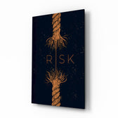 Risk Tangled Rope conceptual glass wall art in a modern study