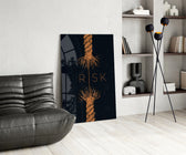 Risk panel against a moody navy-painted accent wall
