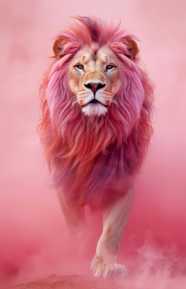 Elegant Pink Lion Glass Wall Art