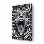 Spiral Scream op-art glass wall art in a modern study