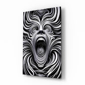 Spiral Scream op-art glass wall art in a modern study