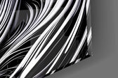 Close-up detail of the spiral op-art line work behind glass