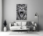 Op-art glass print bringing graphic edge to a teen's bedroom