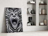 Op-art artwork in a cinema-room accent wall