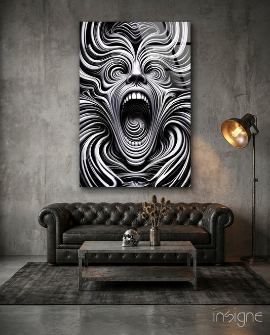 Spiral Scream Glass Wall Art - Lifestyle preview in a designer interior
