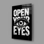 Conceptual eye-and-type panel anchoring a creative office wall