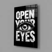 Conceptual eye-and-type panel anchoring a creative office wall