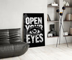 Typography panel against a moody black-painted accent wall