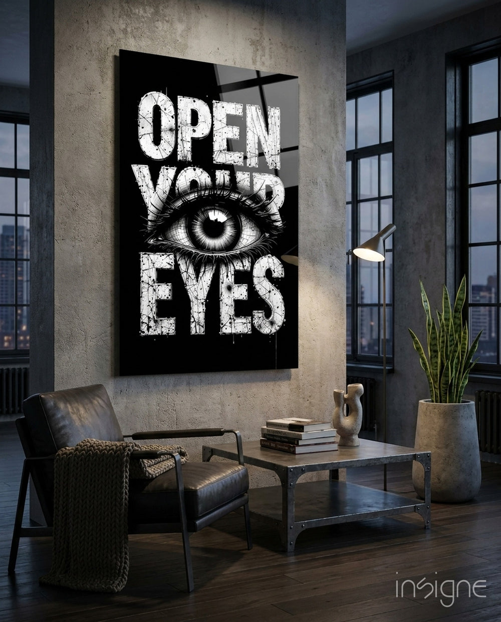 Open Your Eyes Glass Wall Art - Lifestyle preview in a designer interior