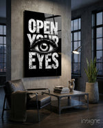 Open Your Eyes Glass Wall Art - Lifestyle preview in a designer interior