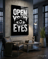 Open Your Eyes Glass Wall Art - Lifestyle preview in a designer interior