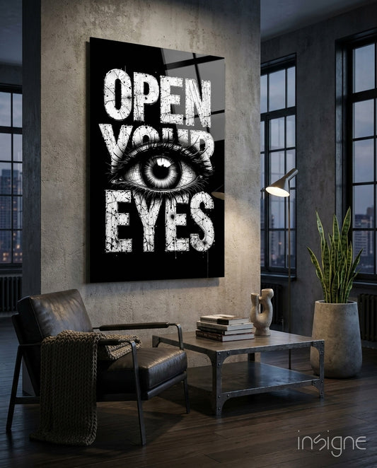 Open Your Eyes Glass Wall Art - Lifestyle preview in a designer interior