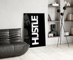 Typography panel against a moody black-painted accent wall