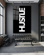 Hustle Bold Black Glass Wall Art - Lifestyle preview in a designer interior