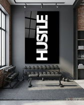 Hustle Bold Black Glass Wall Art - Lifestyle preview in a designer interior