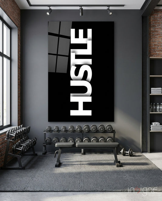 Hustle Bold Black Glass Wall Art - Lifestyle preview in a designer interior