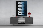 Focus glass wall art catching light to reveal its split-typography clarity