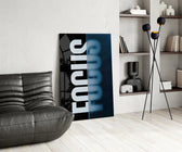 Typography panel against a moody dark-painted accent wall