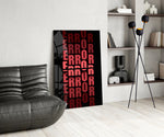 Typography panel against a moody black-painted accent wall