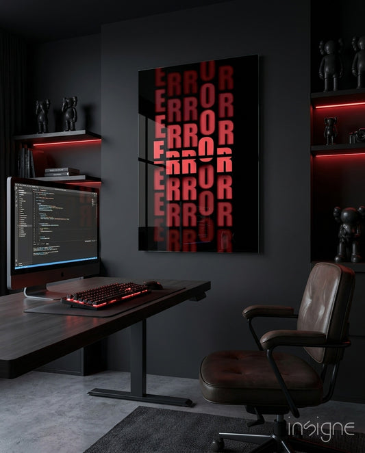 Error Red Alert Glass Wall Art - Lifestyle preview in a designer interior