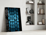 Glitch artwork in a media-room accent wall