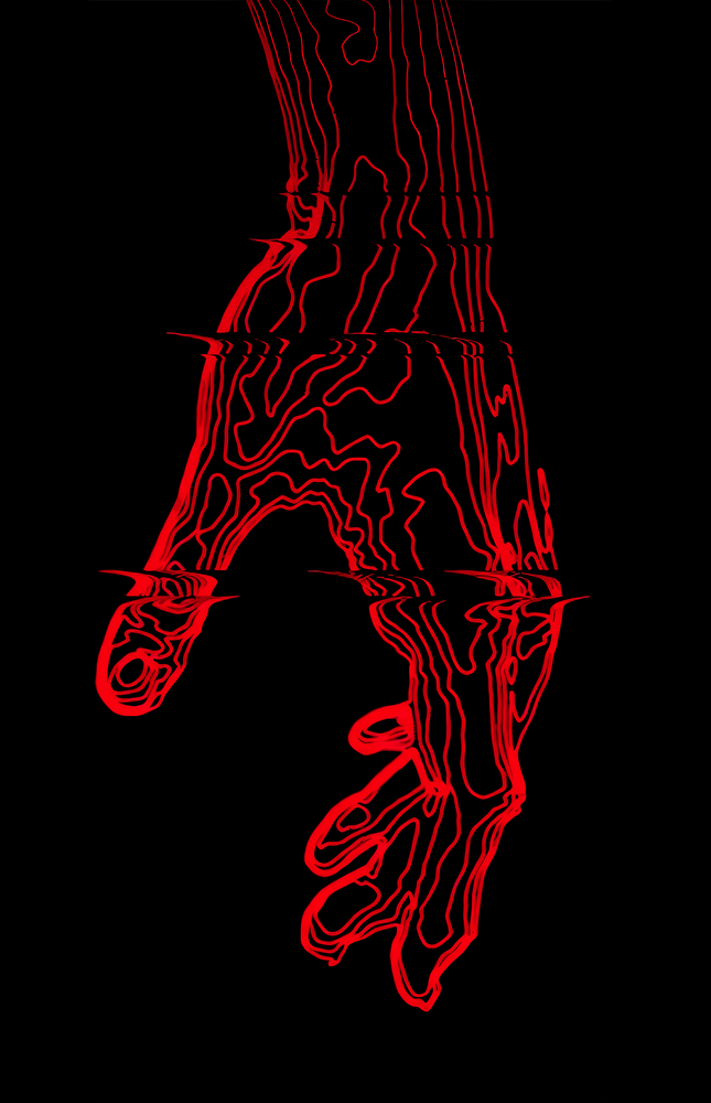 Abstract Red Hand Outline Glass Wall Art