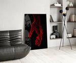 Hand outline panel against a moody black-painted accent wall