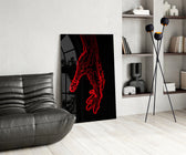 Hand outline panel against a moody black-painted accent wall