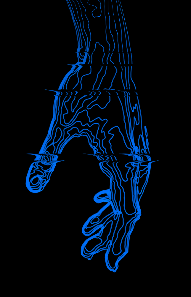 Fluid Blue Hand Silhouette Glass Wall Art