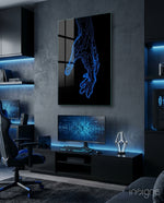 Fluid Blue Hand Silhouette Glass Wall Art - Lifestyle preview in a designer interior