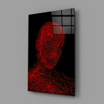 Conceptual portrait panel anchoring a designer's office wall