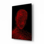 Red Tangle Portrait line-art glass wall art in a modern study
