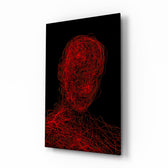 Red Tangle Portrait line-art glass wall art in a modern study