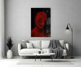 Line-art glass print bringing reflective mood to a creative loft