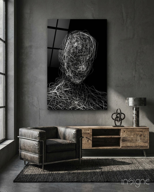Tangled Threads Portrait Glass Wall Art - Lifestyle preview in a designer interior