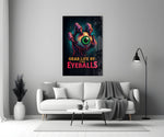Pop-poster glass print bringing wit to a creative office