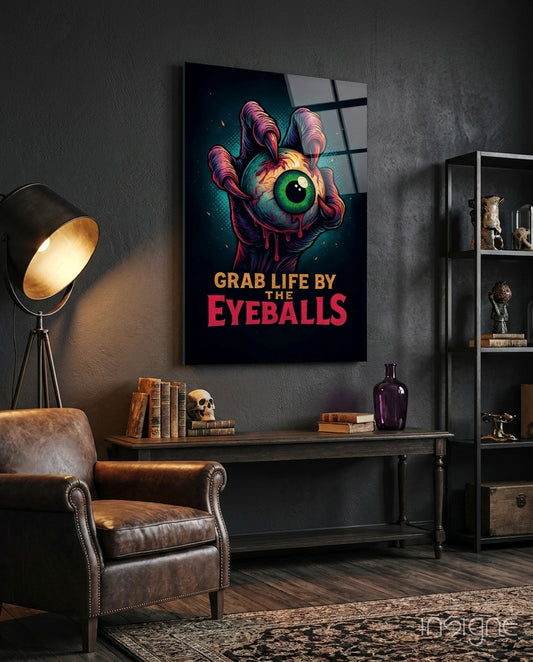 Eyes of the Apocalypse Glass Wall Art - Lifestyle preview in a designer interior