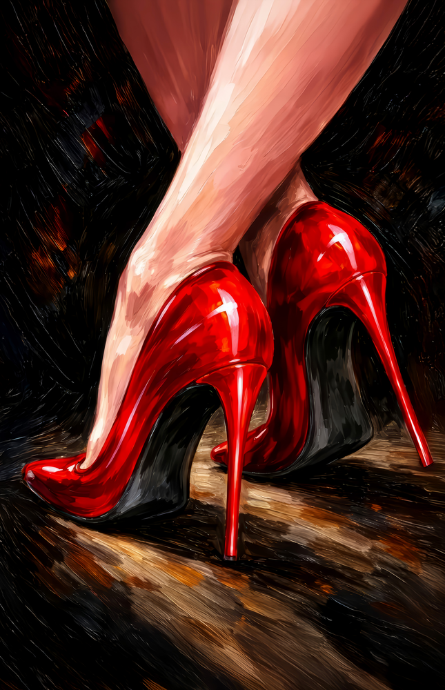 Elegant Red Stiletto Heels Glass Wall Art
