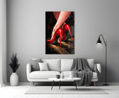 Painterly glass print bringing sensuality to a master bedroom