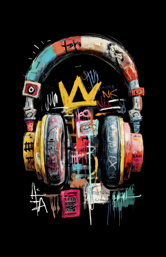 Urban Graffiti Headphones Glass Wall Art