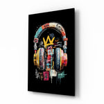 Urban Graffiti Headphones glass wall art in a modern music room